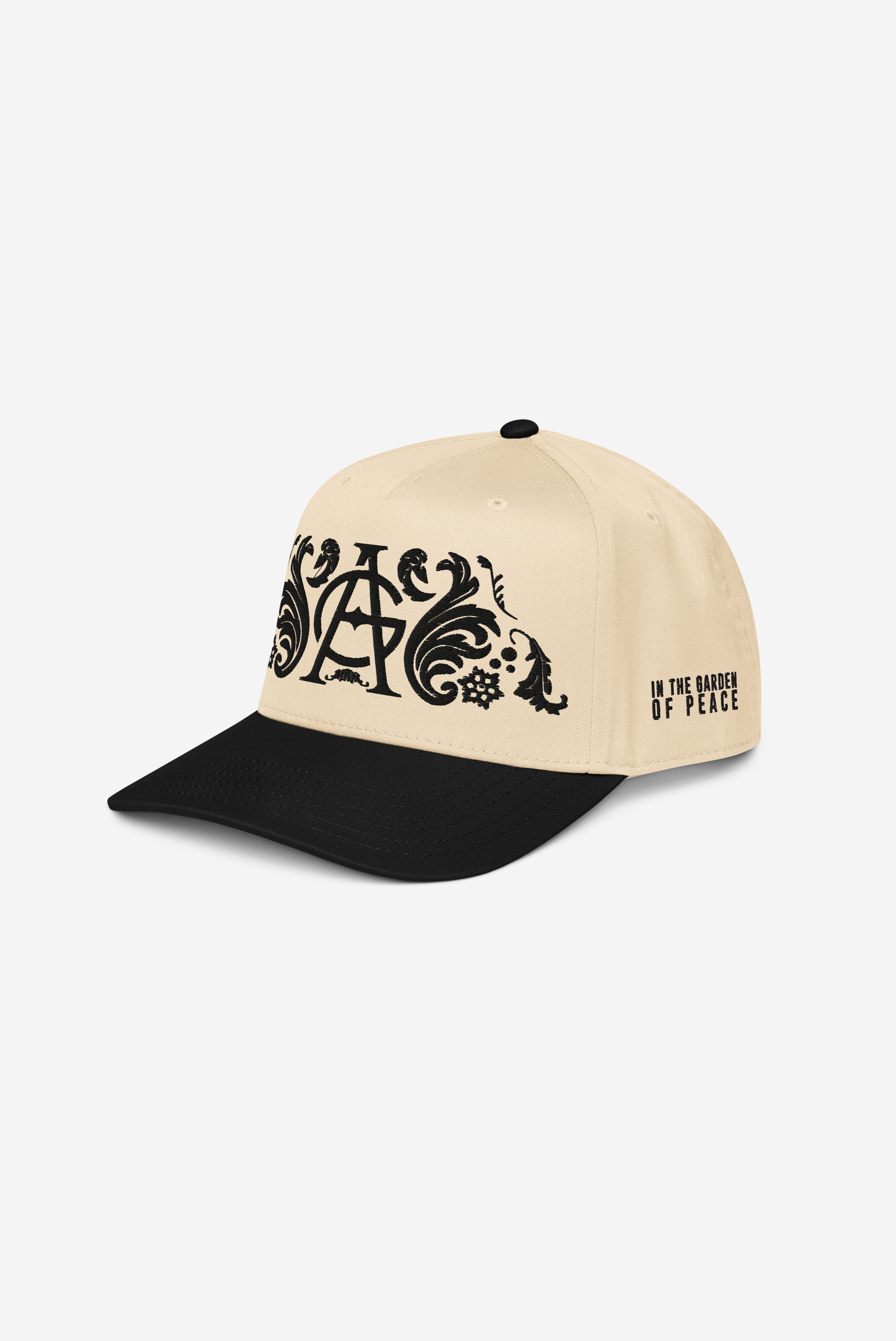 GODALON3 - IN THE GARDEN OF PEACE - 5 panel cap (Cream/Black)