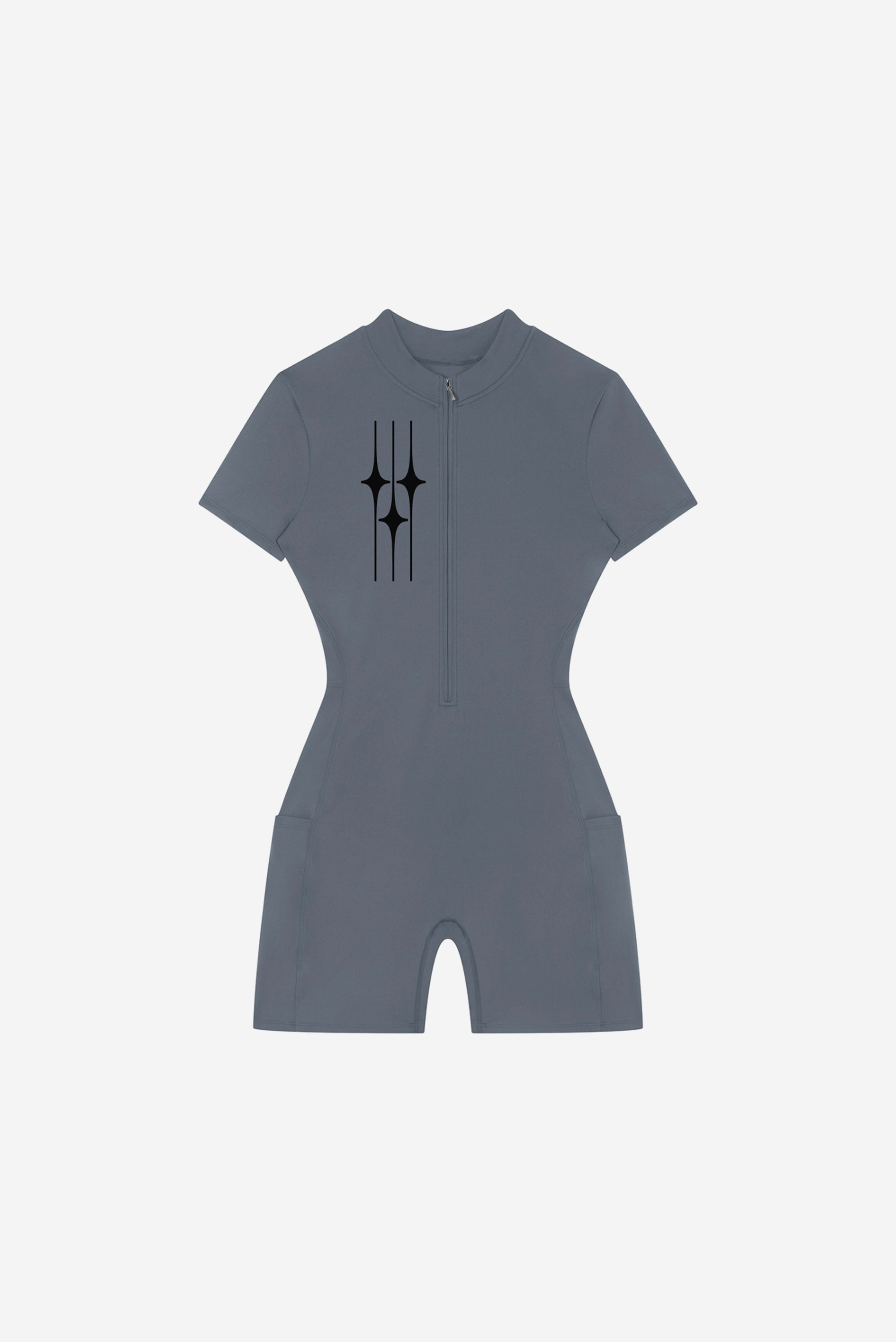 GODALON3 - Quarter-Zip Short Sleeve Romper (Dead Sea)