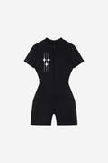 GODALON3 - Quarter-Zip Short Sleeve Romper (Black)