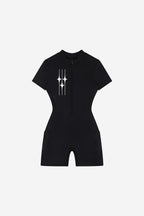 GODALON3 - Quarter-Zip Short Sleeve Romper (Black)