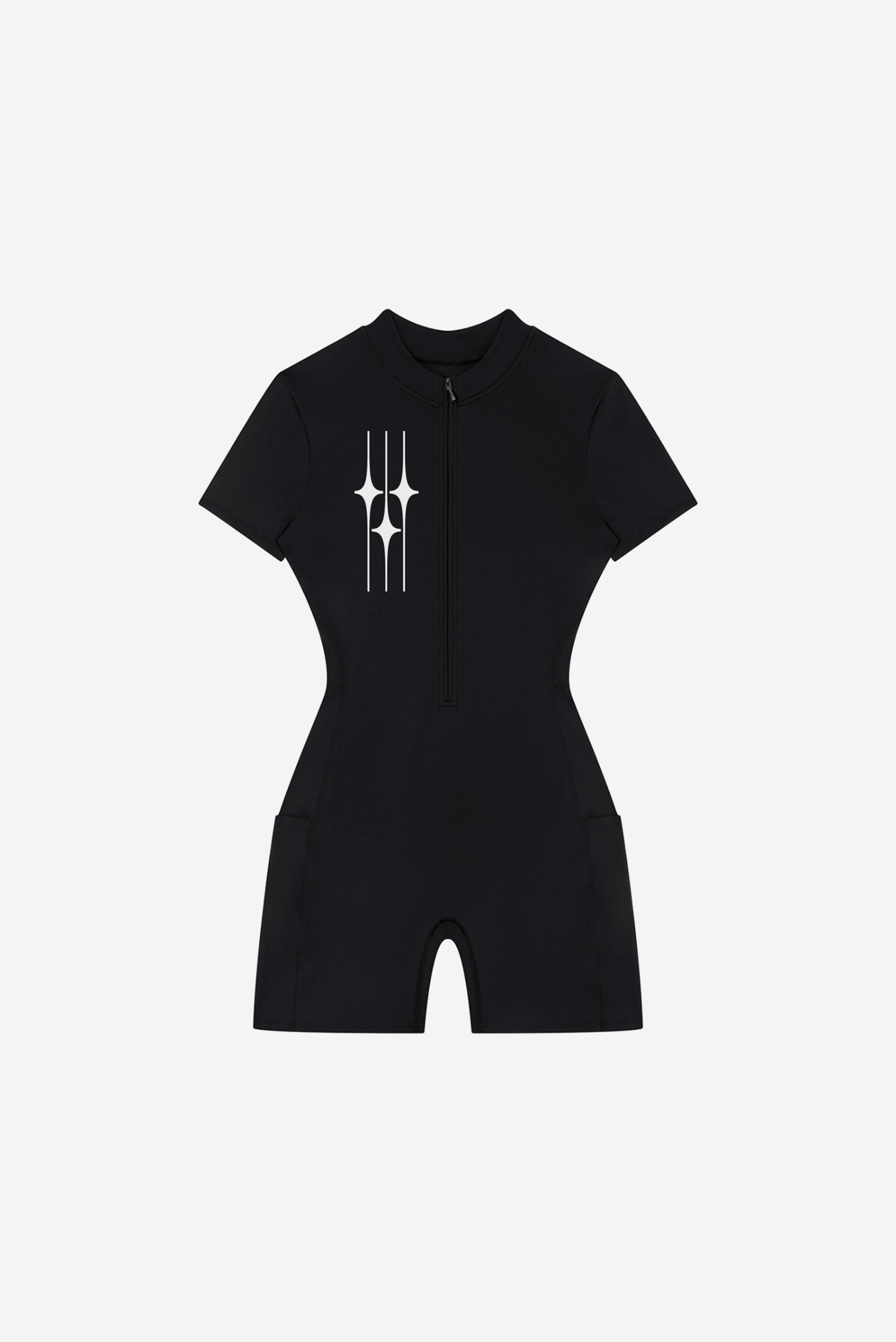 GODALON3 - Quarter-Zip Short Sleeve Romper (Black)