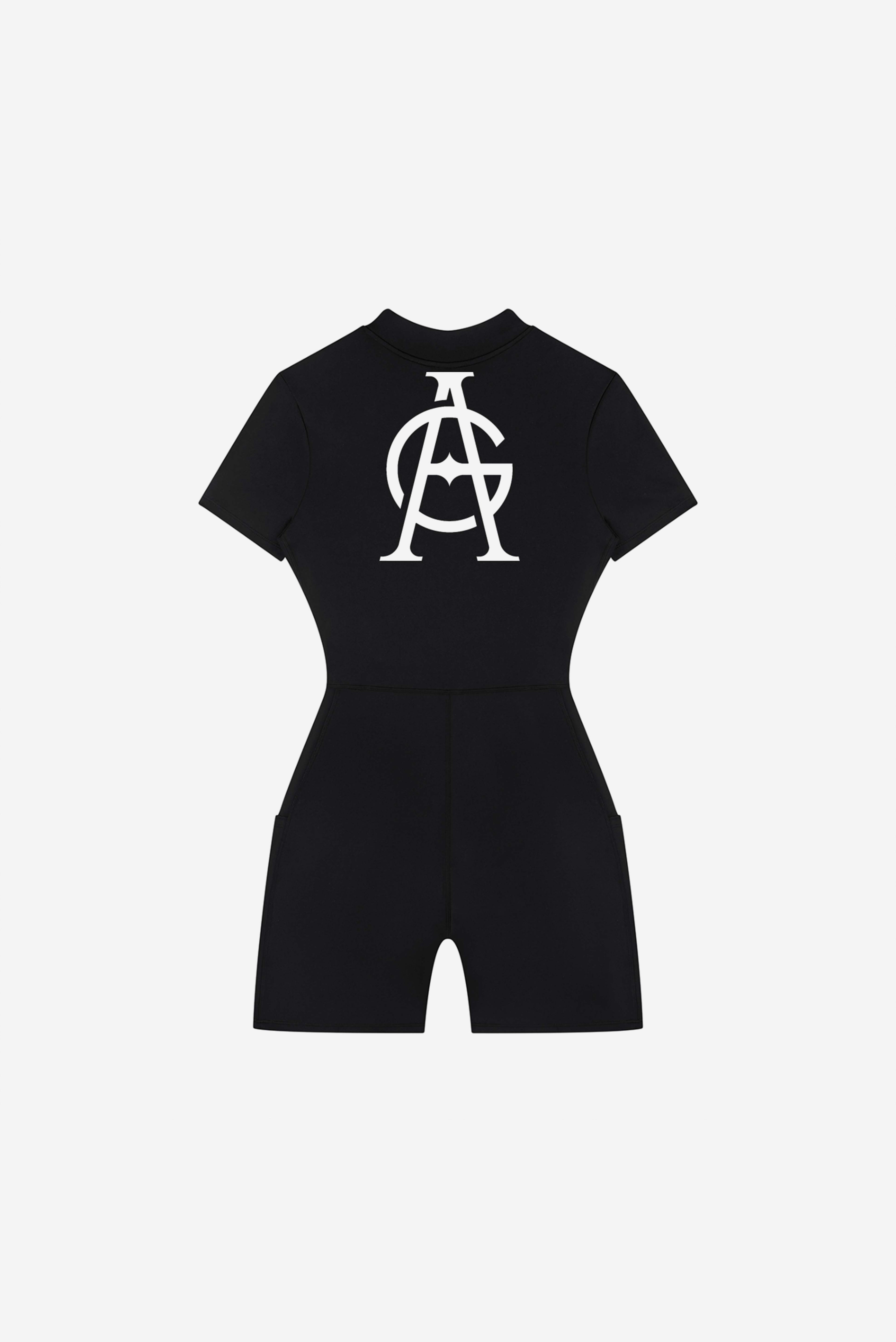 GODALON3 - Quarter-Zip Short Sleeve Romper (Black)