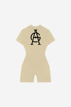 GODALON3 - Quarter-Zip Short Sleeve Romper (Cream)