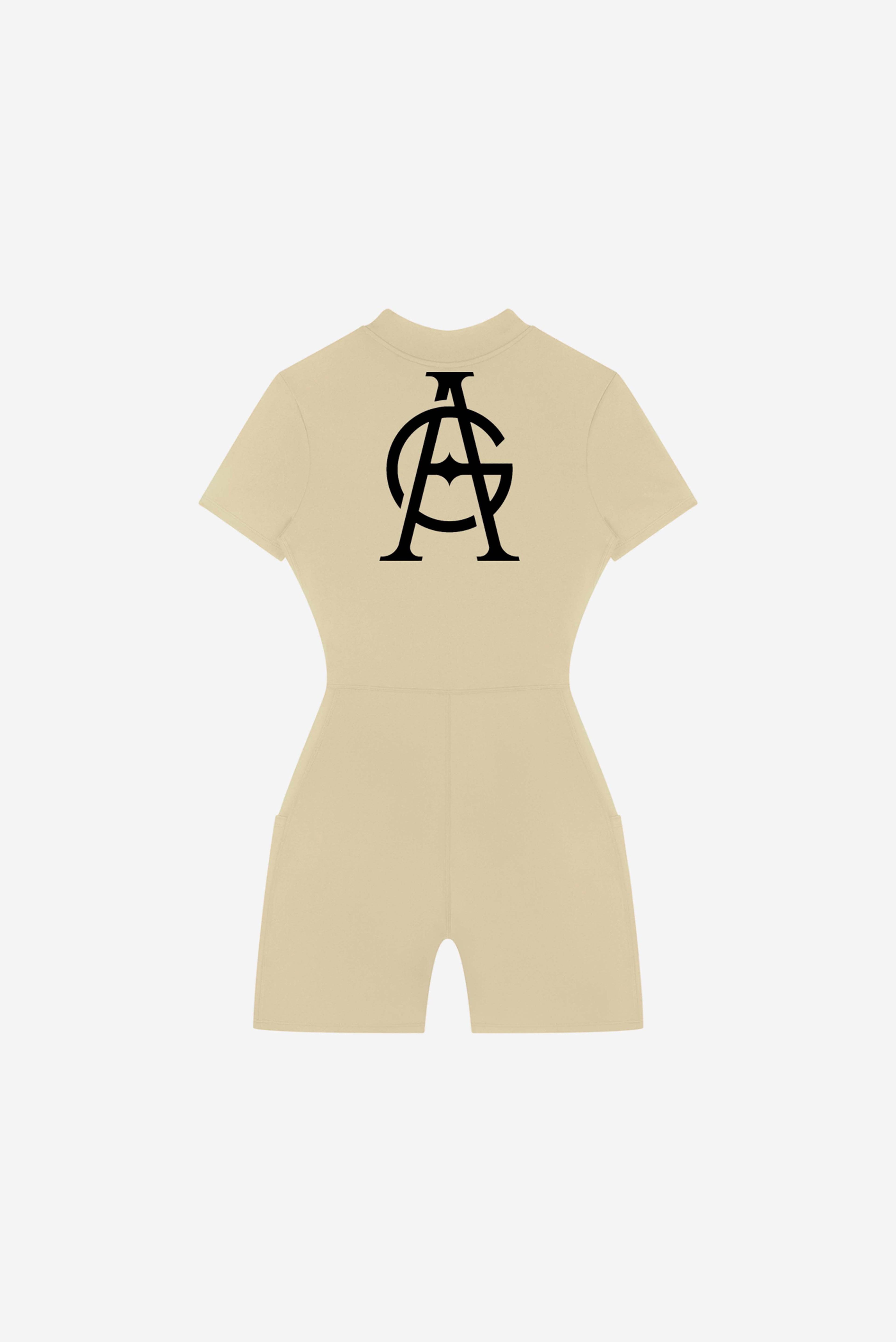 GODALON3 - Quarter-Zip Short Sleeve Romper (Cream)